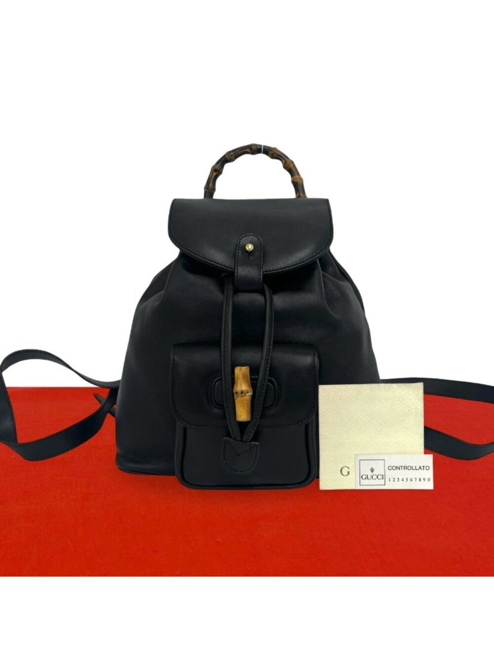 Gucci Vintage Bamboo Leather Backpack Black
